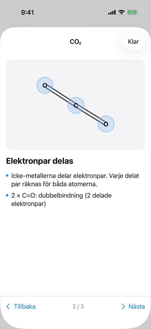 Förklaring steg för steg av vilka elektronpar som delas